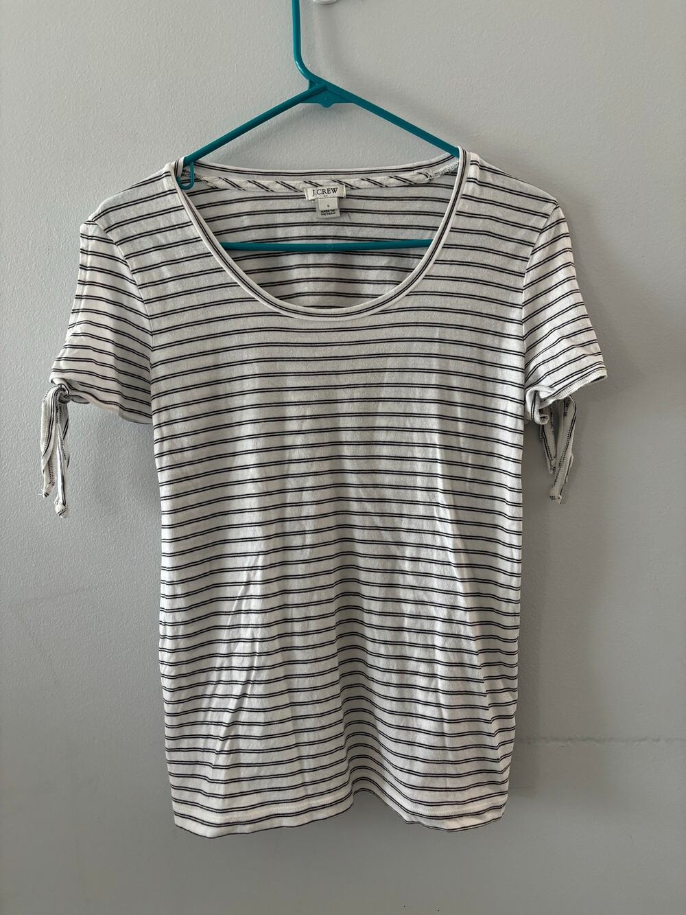 J.Crew Top Women's Small Striped Cotton Tie Sleeves Nautical Preppy Country Club